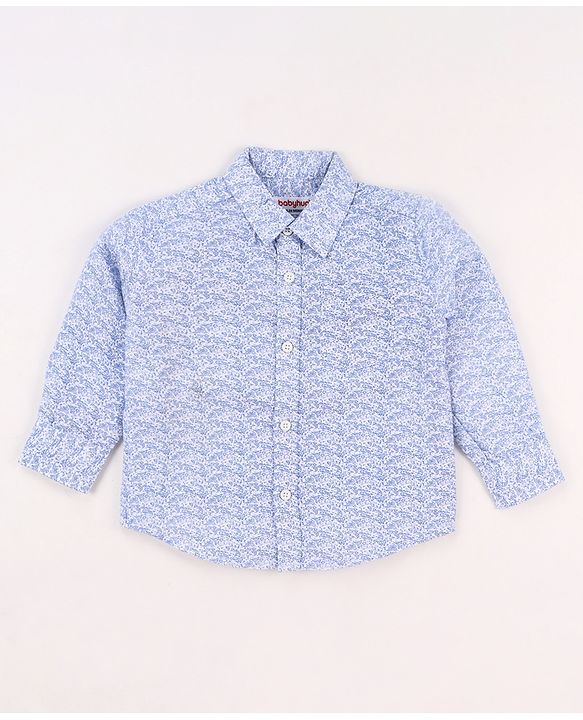 Babyhug Cotton Woven Full Sleeves Printed Shirt & Denim Jeans Set - Blue
