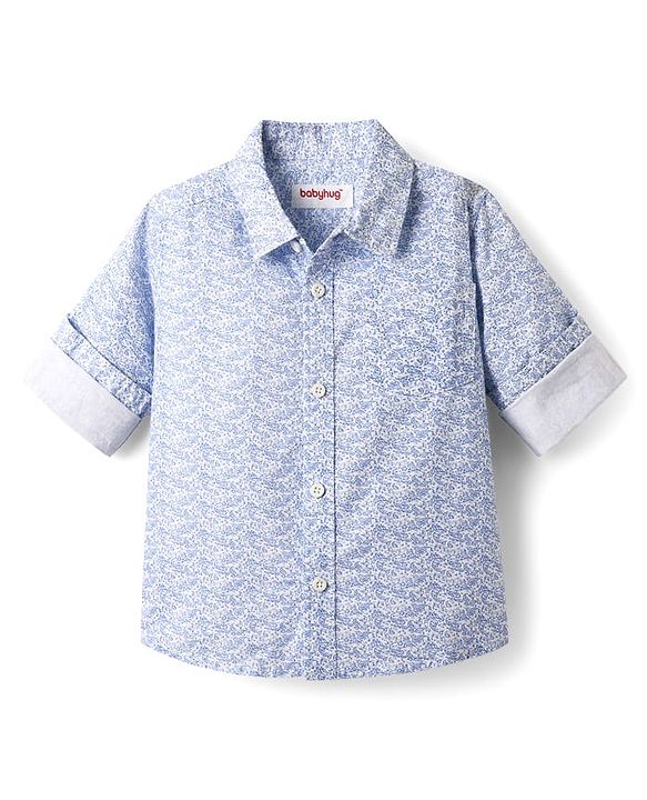 Babyhug Cotton Woven Full Sleeves Printed Shirt & Denim Jeans Set - Blue