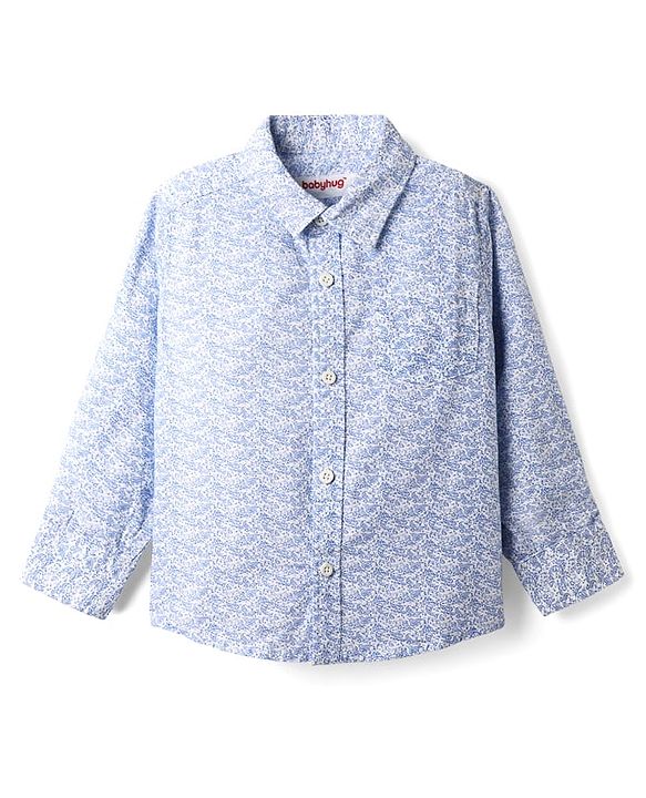 Babyhug Cotton Woven Full Sleeves Printed Shirt & Denim Jeans Set - Blue