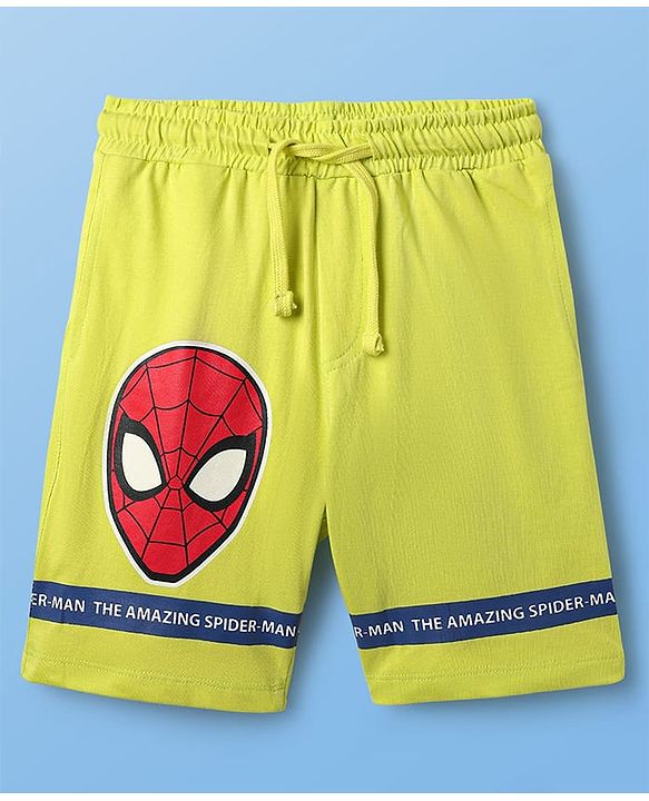 Pine Kids Marvel Terry Knit Half Drop Shoulder Sleeves Cut & Sew Oversized T-Shirt & Shorts Set With Spider-Man Graphics - Multicolor