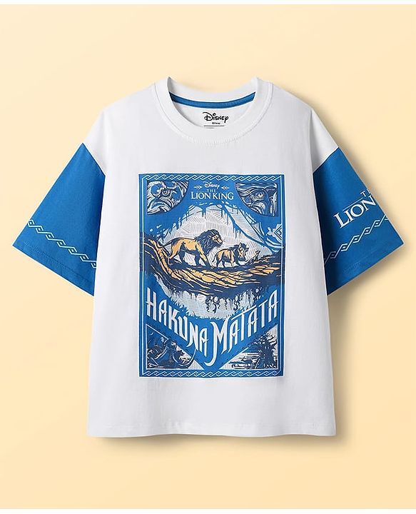 Pine Kids Disney 100% Cotton Oversized Drop Shoulder Half Sleeves T-Shirt & Shorts Set With Lion King Graphics - Blue