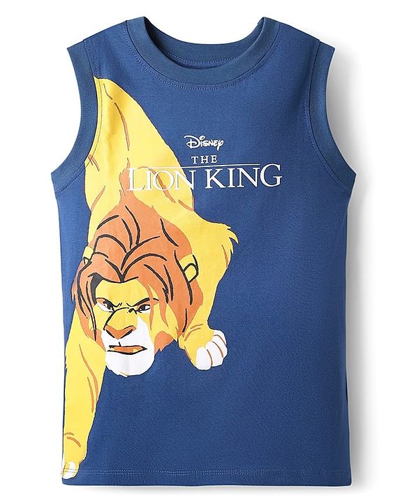 Pine Kids Disney Terry Knit Sleeveless Tank T-Shirt & Shorts Set With Lion King Graphics - Navy Blue