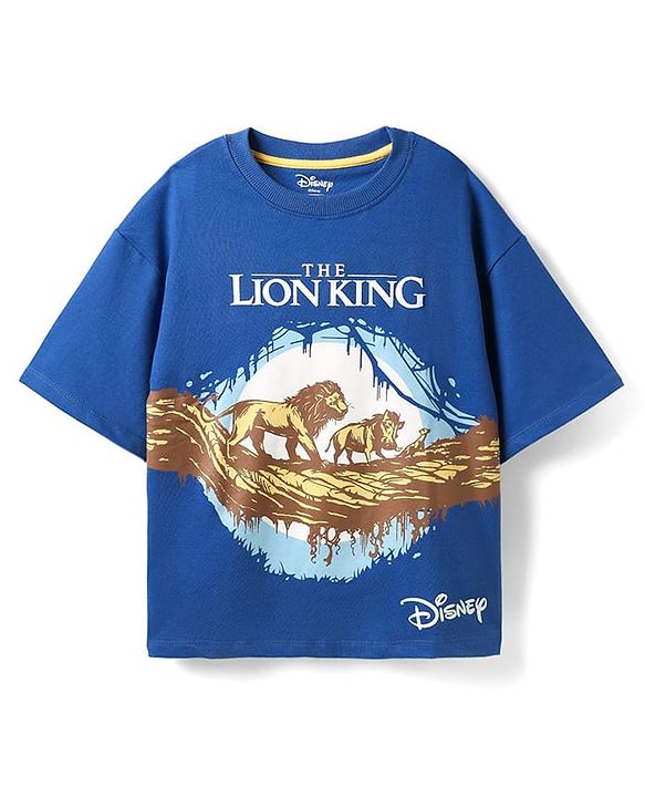 Pine Kids Disney Single Jersey Knit Half Sleeves Oversize Drop Shoulder T-Shirt With Lion King Graphics - Blue
