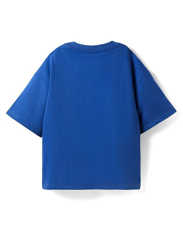 Pine Kids Disney Single Jersey Knit Half Sleeves Oversize Drop Shoulder T-Shirt With Lion King Graphics - Blue