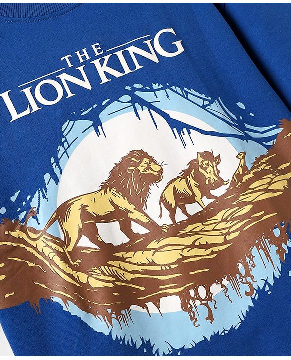Pine Kids Disney Single Jersey Knit Half Sleeves Oversize Drop Shoulder T-Shirt With Lion King Graphics - Blue