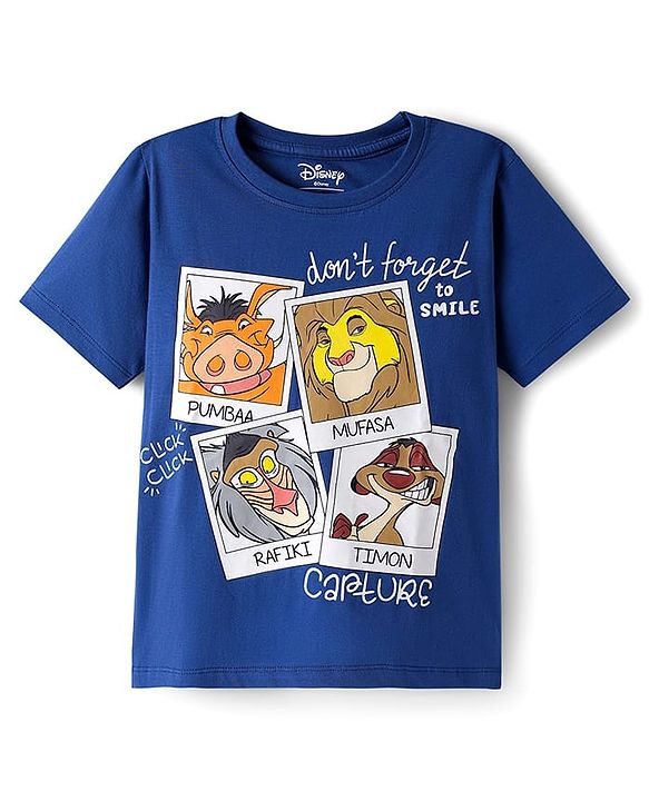 Pine Kids Disney Single Jersey Knit Half Sleeves Shorts Night Suit With Lion King Graphics - Navy Blue