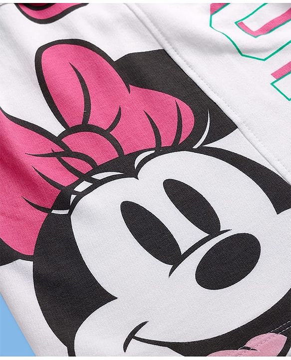Pine Kids Disney Terry Knit Oversize Drop Shoulder Half Sleeves Cut & Sew Sweatshirt Dress with Minnie and Friends Graphics - White