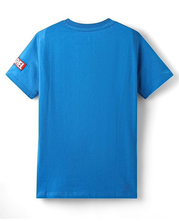 Pine Kids Marvel Single Jersey Knit Half Sleeve T-Shirt With Avenger Graphics And Badge Detailing - Blue