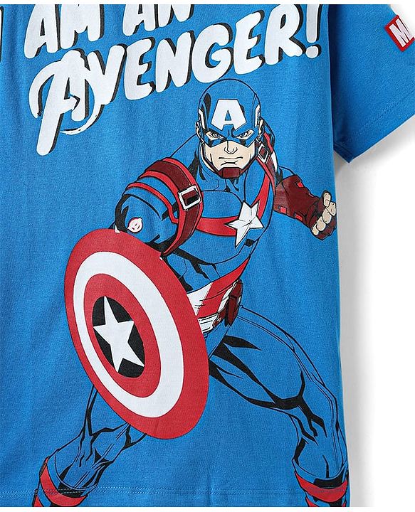 Pine Kids Marvel Single Jersey Knit Half Sleeve T-Shirt With Avenger Graphics And Badge Detailing - Blue