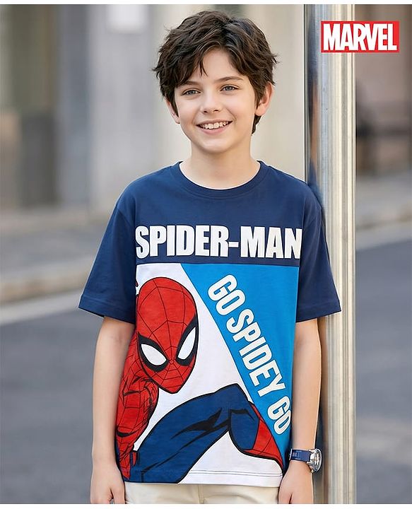 Pine Kids Marvel Single Jersey Knit Half Sleeves T-Shirt With Spider-Man Graphics - Multicolor