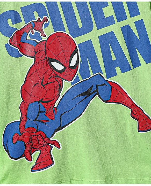 Pine Kids Marvel Single Jersey Knit Half Sleeve T-Shirt With Spider Man Graphics - Light Green