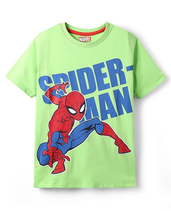 Pine Kids Marvel Single Jersey Knit Half Sleeve T-Shirt With Spider Man Graphics - Light Green