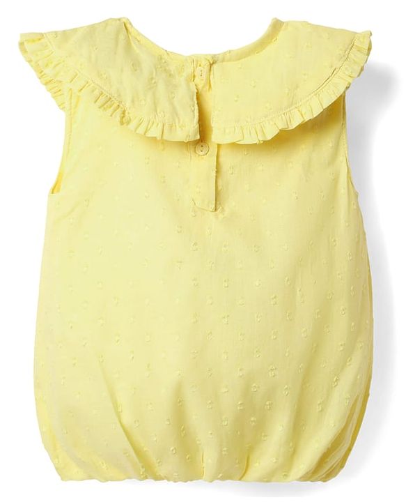 Babyhug Cotton Woven Sleeveless Peter Pan Collar Top with Floral Embroidery - Yellow
