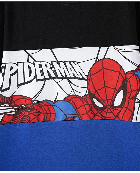 Pine Kids Marvel Single Jersey Knit Half Sleeve Cut & Sew T-Shirt With Spider Man Graphics - Blue & Black