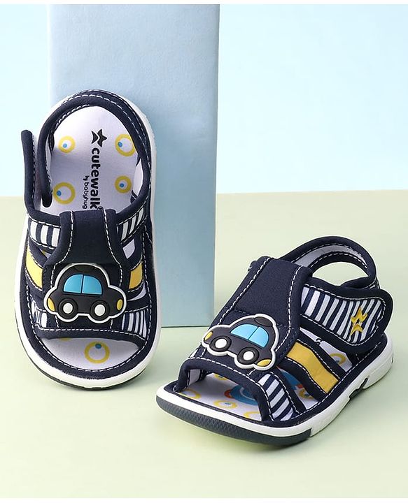 Cute Walk by Babyhug Sandals with Velcro Closure & Car Applique - Navy Blue