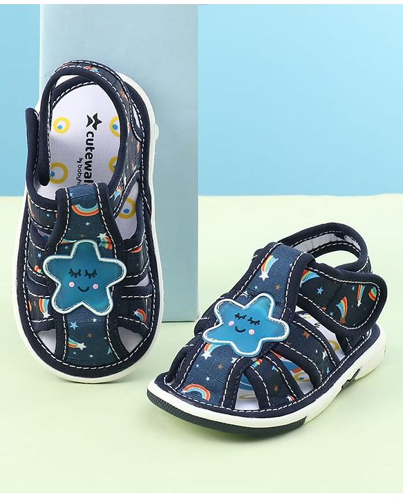 Cute Walk by Babyhug Sandals with Velcro Closure & Star Applique - Navy Blue