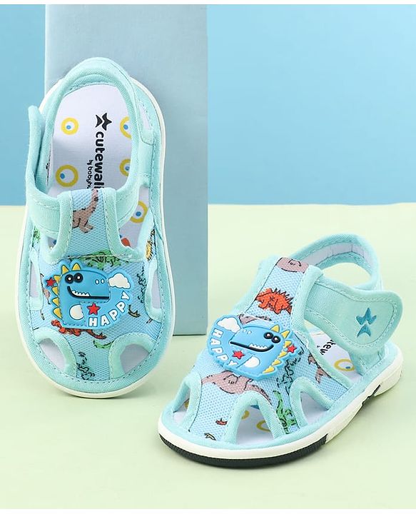 Cute Walk by Babyhug Sandals with Velcro Closure & Dino Applique - Light Blue