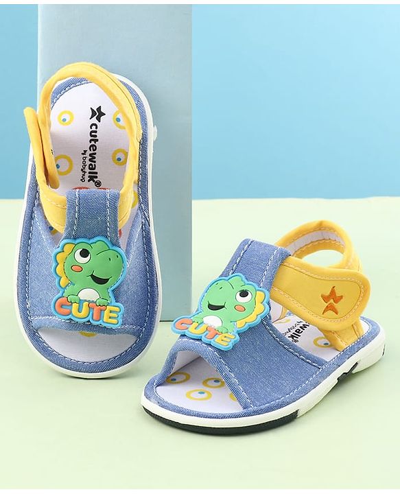 Cute Walk by Babyhug Sandals with Velcro Closure & Dino Applique - Royal Blue