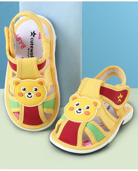 Cute Walk by Babyhug Sandals with Velcro Closure & Teddy Applique - Yellow