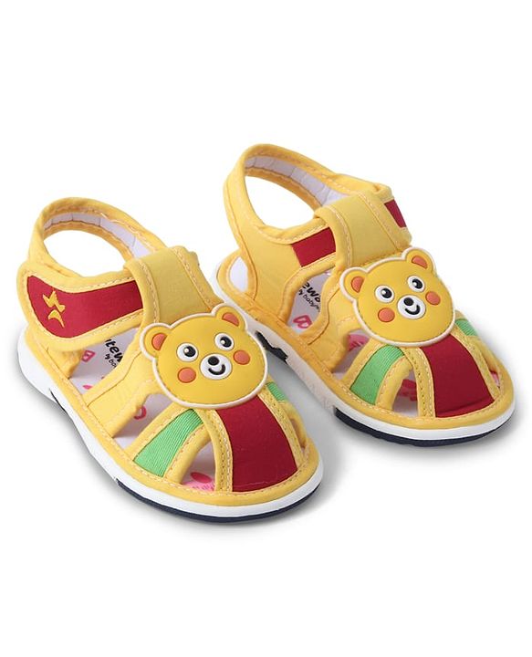 Cute Walk by Babyhug Sandals with Velcro Closure & Teddy Applique - Yellow