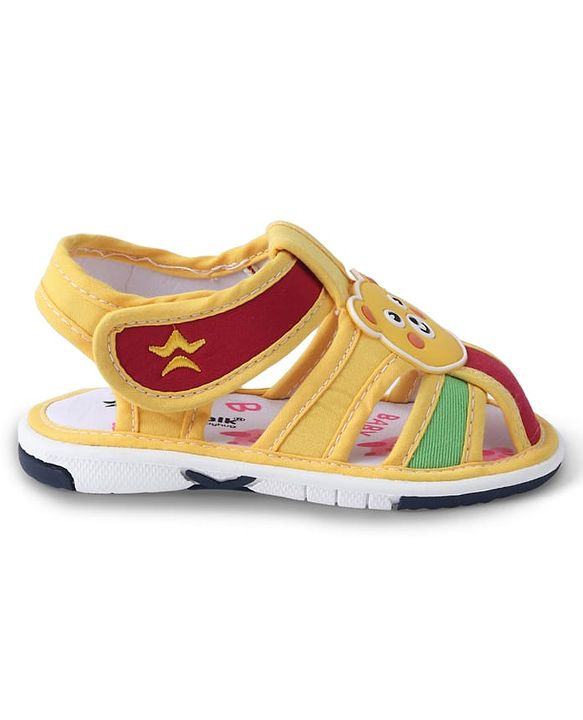Cute Walk by Babyhug Sandals with Velcro Closure & Teddy Applique - Yellow