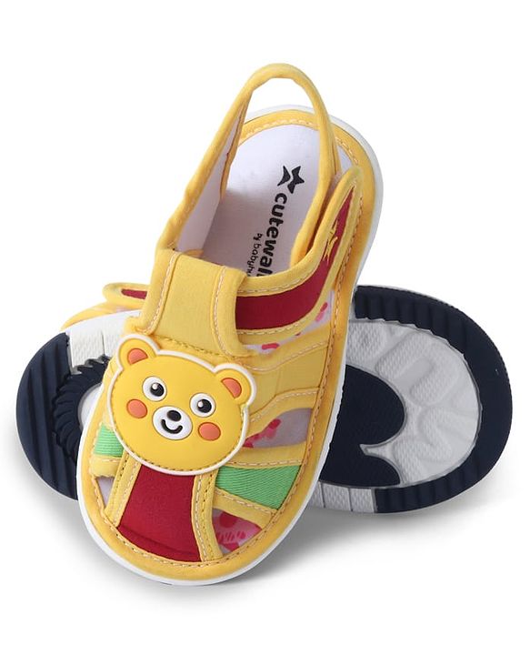 Cute Walk by Babyhug Sandals with Velcro Closure & Teddy Applique - Yellow
