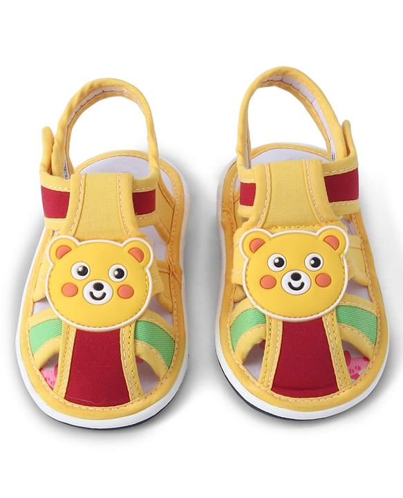 Cute Walk by Babyhug Sandals with Velcro Closure & Teddy Applique - Yellow