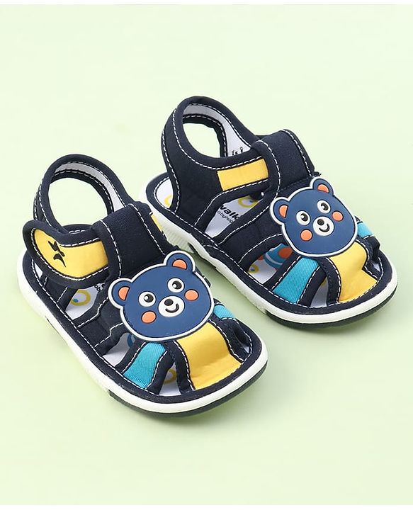 Cute Walk by Babyhug Sandals with Velcro Closure & Teddy Applique - Yellow