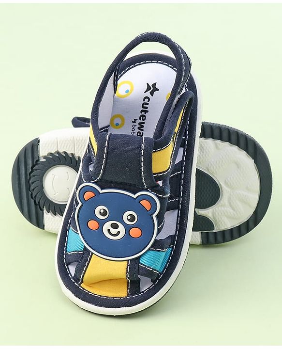 Cute Walk by Babyhug Sandals with Velcro Closure & Teddy Applique - Yellow