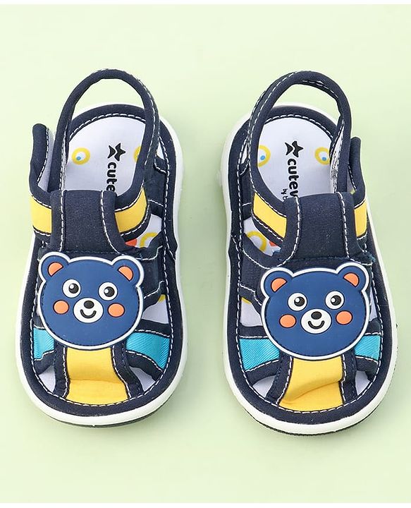 Cute Walk by Babyhug Sandals with Velcro Closure & Teddy Applique - Yellow