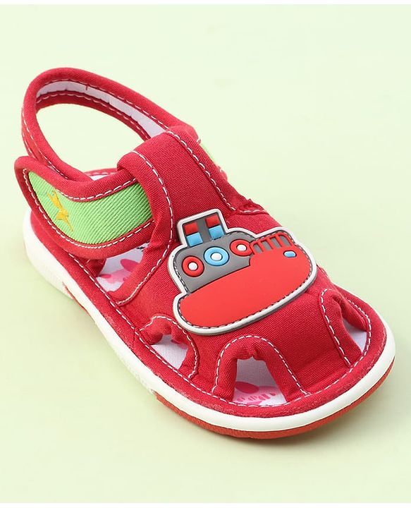 Cute Walk by Babyhug Sandals with Velcro Closure & Ship Applique - Red