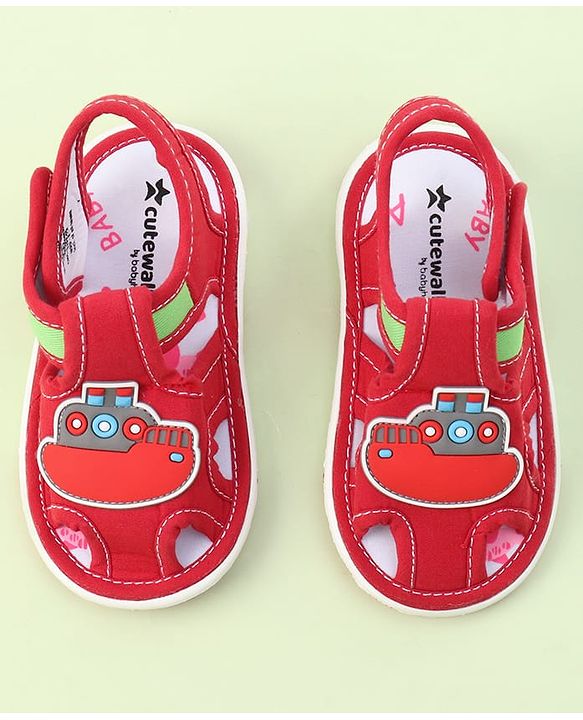 Cute Walk by Babyhug Sandals with Velcro Closure & Ship Applique - Red