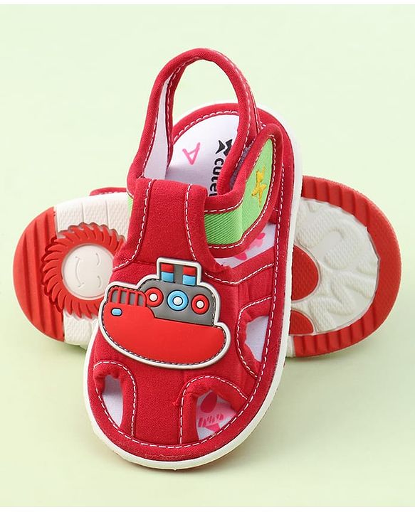 Cute Walk by Babyhug Sandals with Velcro Closure & Ship Applique - Red