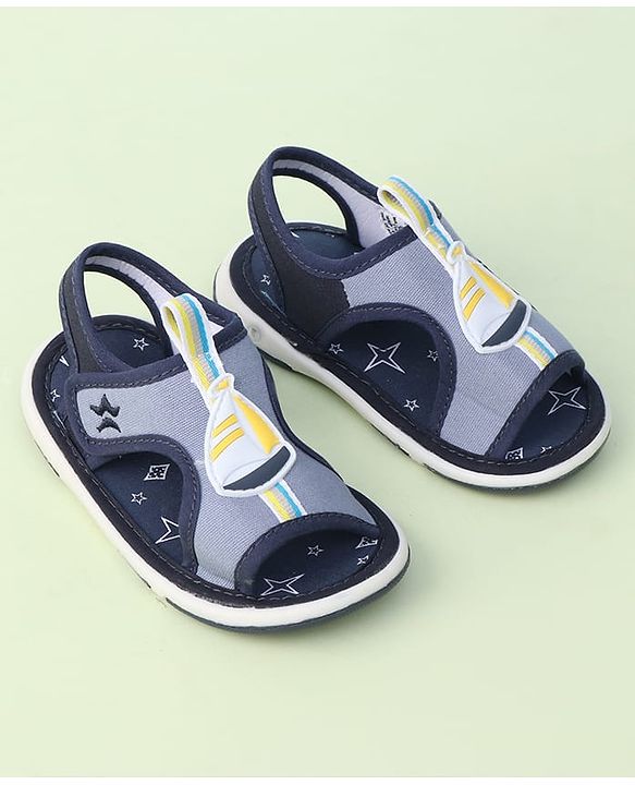 Cute Walk by Babyhug Sandals with Velcro Closure & Yatch Applique - Navy Blue