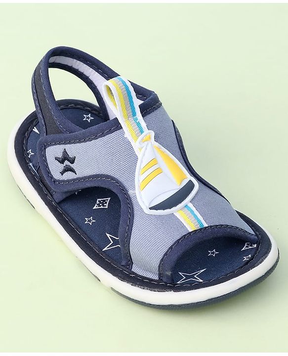 Cute Walk by Babyhug Sandals with Velcro Closure & Yatch Applique - Navy Blue