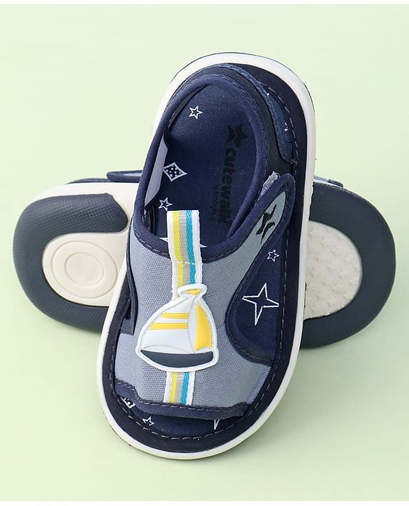 Cute Walk by Babyhug Sandals with Velcro Closure & Yatch Applique - Navy Blue