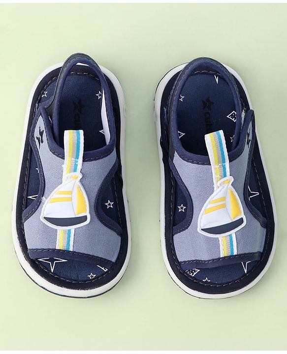Cute Walk by Babyhug Sandals with Velcro Closure & Yatch Applique - Navy Blue