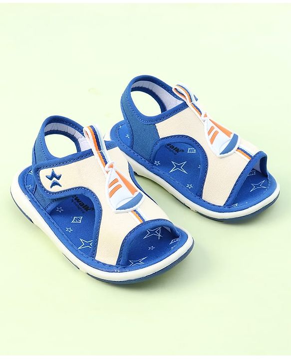 Cute Walk by Babyhug Sandals with Velcro Closure & Yatch Applique - Blue