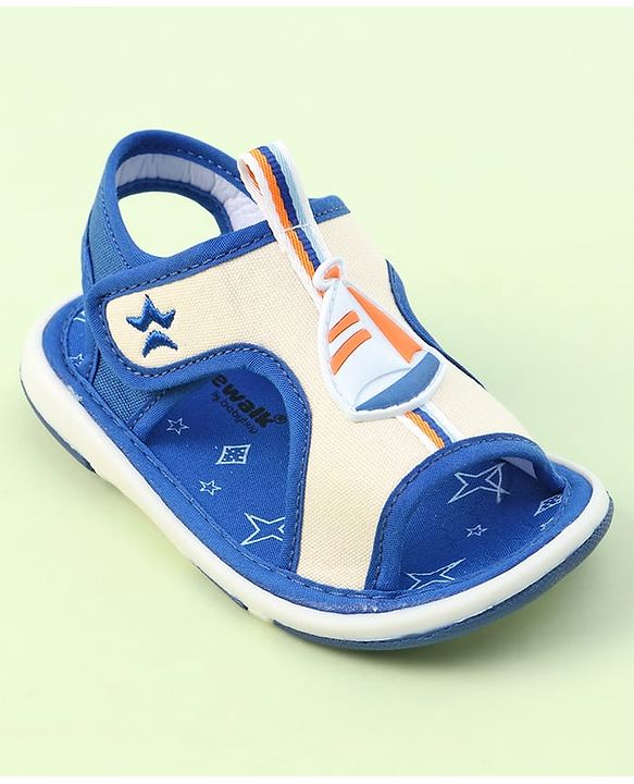Cute Walk by Babyhug Sandals with Velcro Closure & Yatch Applique - Blue