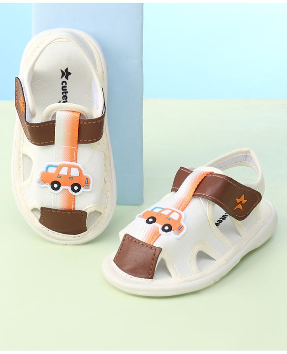 Cute Walk by Babyhug Velcro Closure Sandals With Car Applique - Brown