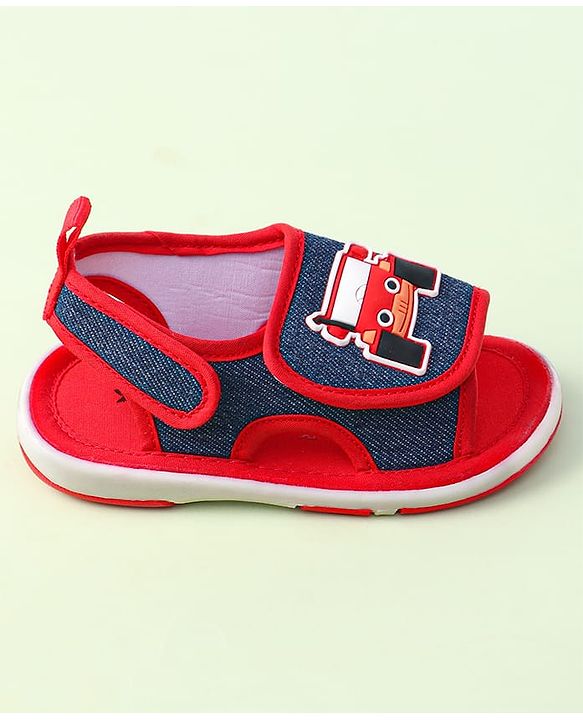 Cute Walk By Babyhug Sandals With Velcro Closure & Vehicle Applique - Red