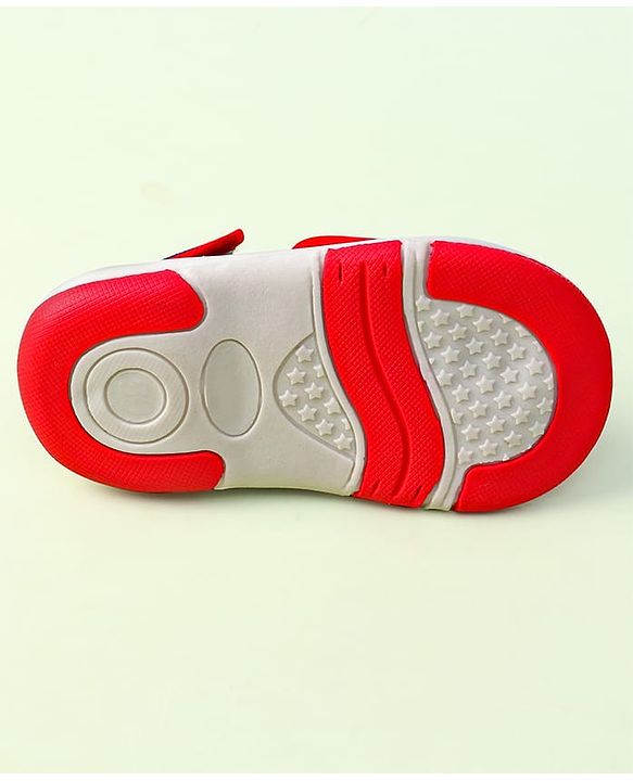 Cute Walk By Babyhug Sandals With Velcro Closure & Vehicle Applique - Red
