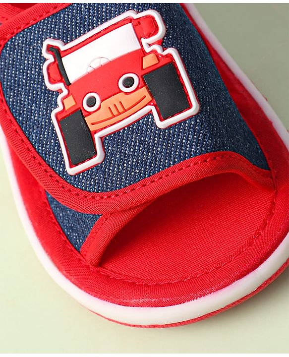 Cute Walk By Babyhug Sandals With Velcro Closure & Vehicle Applique - Red