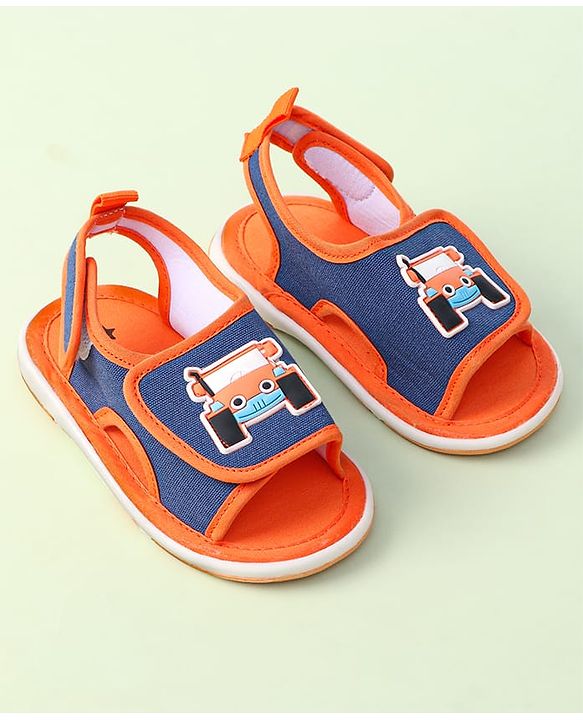 Cute Walk By Babyhug Sandals With Velcro Closure & Vehicle Applique - Red