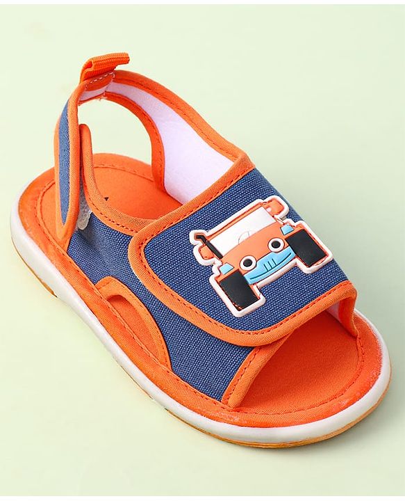 Cute Walk By Babyhug Sandals With Velcro Closure & Vehicle Applique - Red