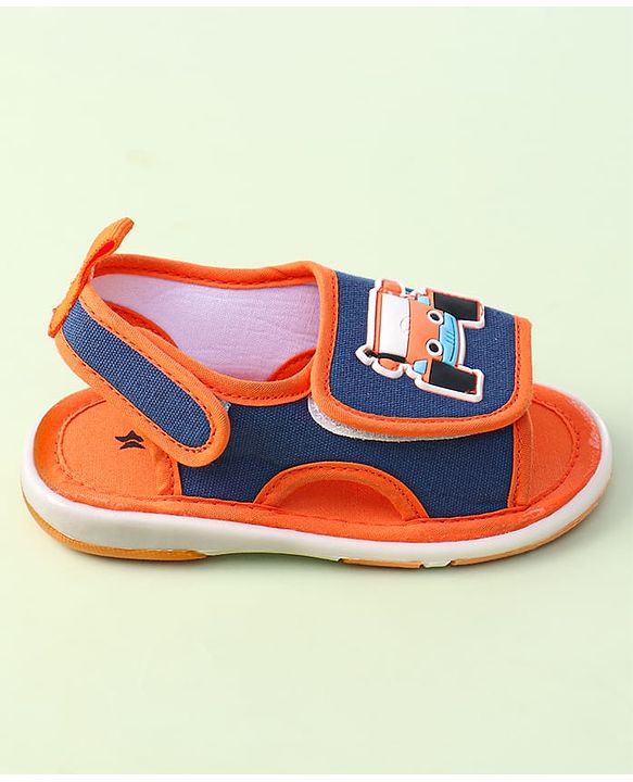 Cute Walk By Babyhug Sandals With Velcro Closure & Vehicle Applique - Red