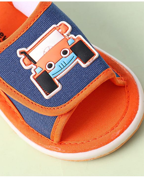Cute Walk By Babyhug Sandals With Velcro Closure & Vehicle Applique - Red