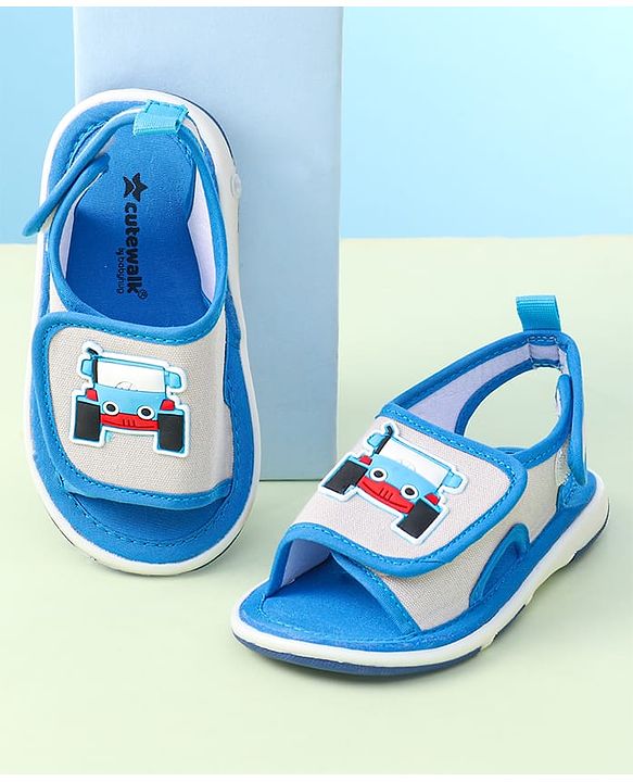 Cute Walk By Babyhug Sandals With Velcro Closure & Vehicle Applique - Red