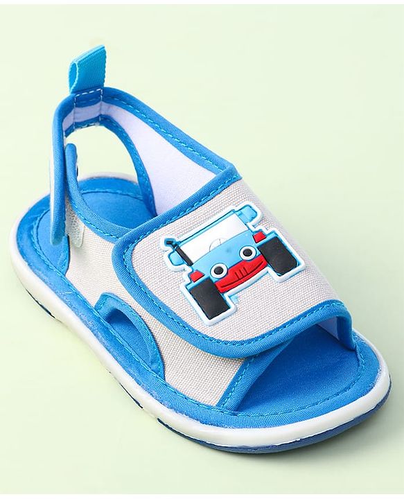 Cute Walk By Babyhug Sandals With Velcro Closure & Vehicle Applique - Red
