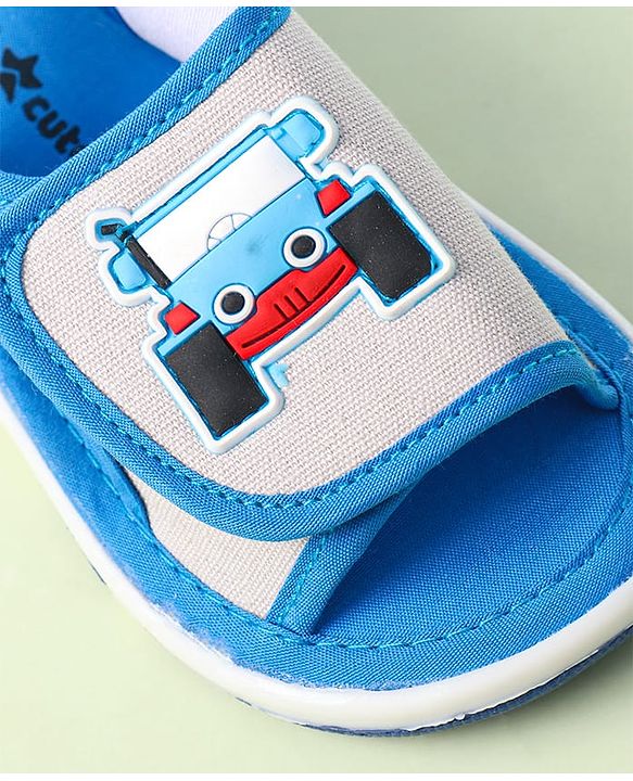 Cute Walk By Babyhug Sandals With Velcro Closure & Vehicle Applique - Red